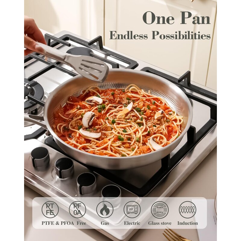 Stainless Steel Frying Pan Supplier - OEM 11inch 5-Ply Non-stick with Lid