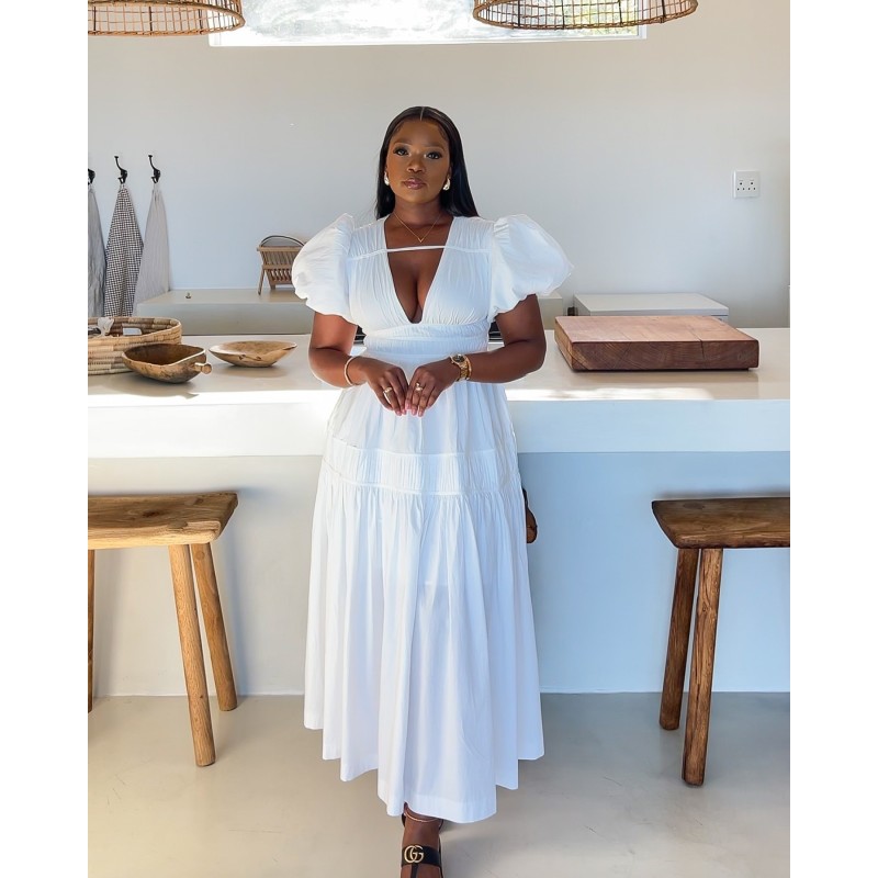 Plus Size Women Dress Supplier - OEM Long Sleeve V-neck Belt Spring Europe