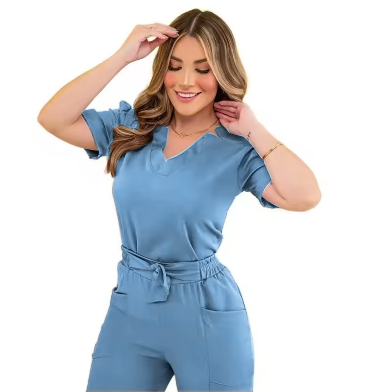 Nurse Scrubs Set Supplier - OEM Spandex Unisex Salon Uniforms Stretch Set