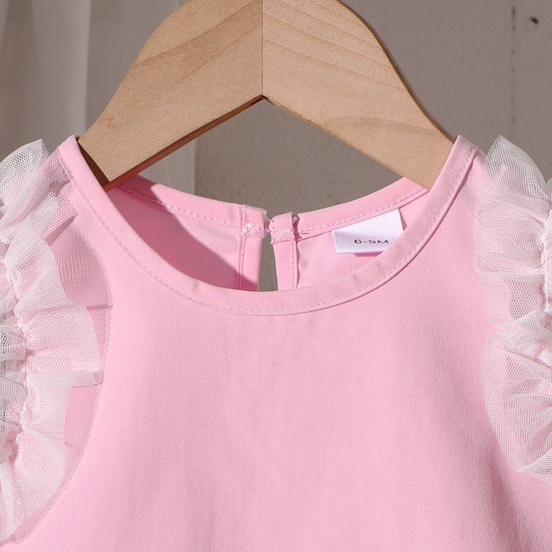 Baby Girl Outfit Sets Manufacturer - OEM Sweet Sleeveless Mesh Top Pants Set