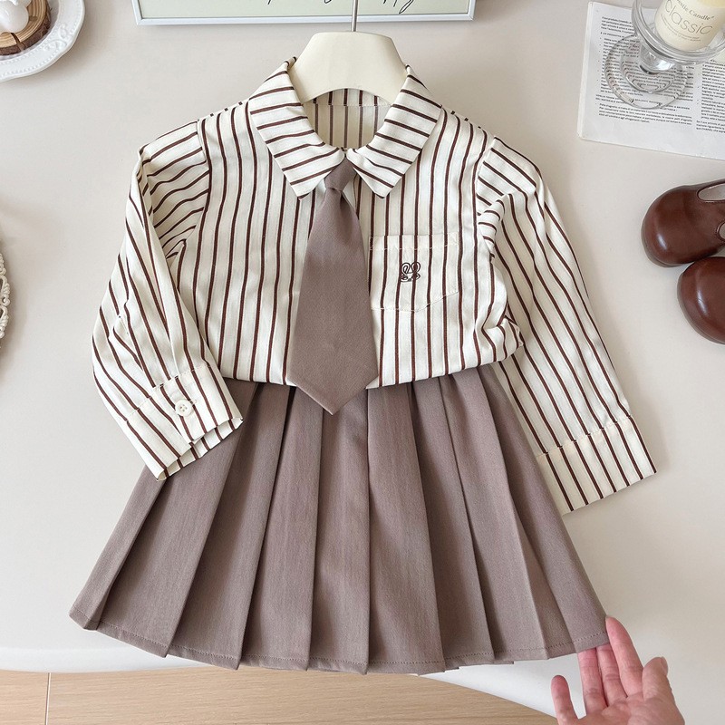 Little Girl Suit Skirt Manufacturer - OEM College Style Western Striped Set