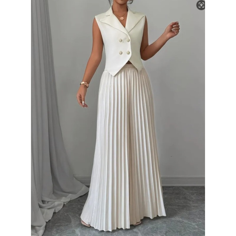 Women 2Pc Outfits Supplier - OEM Elegant Button Pleated Commute Office Fashion