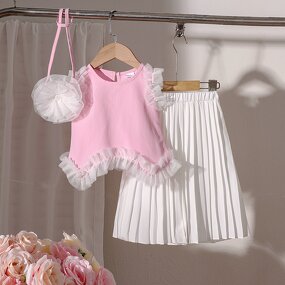 Baby Girl Outfit Sets Manufacturer - OEM Sweet Sleeveless Mesh Top Pants Set
