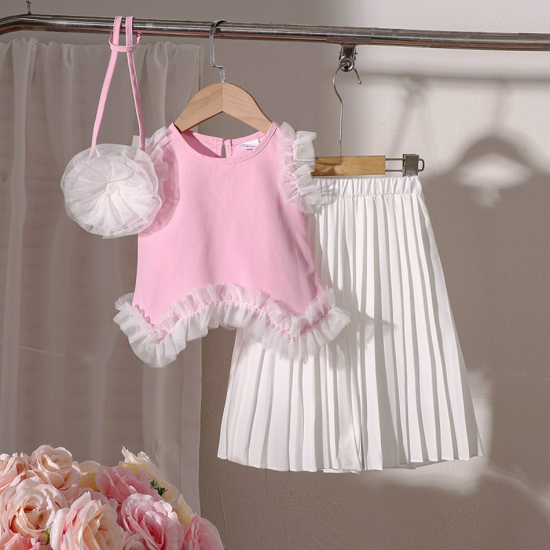 Baby Girl Outfit Sets Manufacturer - OEM Sweet Sleeveless Mesh Top Pants Set