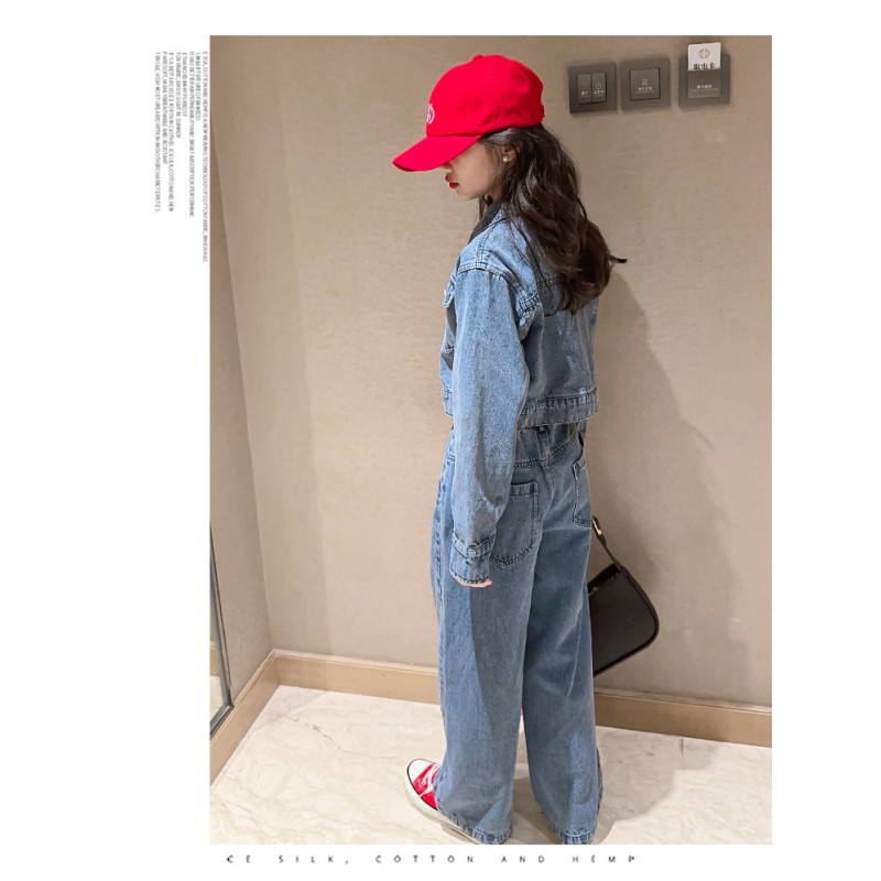 Girl Clothes Set Supplier - OEM Spring Autumn Denim Jacket Trousers Set