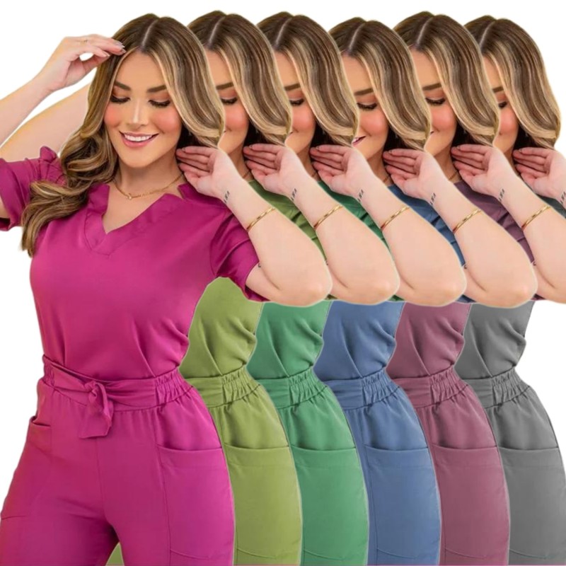 Nurse Scrubs Set Supplier - OEM Spandex Unisex Salon Uniforms Stretch Set