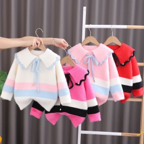 Girls Sweater Supplier - Wholesale Gradient Color Round Ball Lace Rabbit