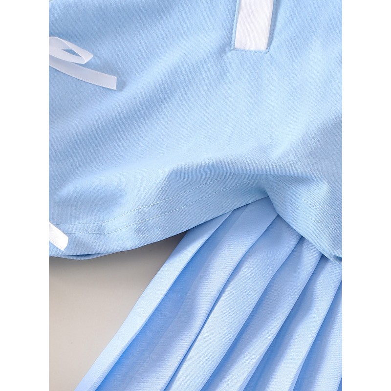 Baby Girl Clothes Set Supplier - OEM Blue Sleeveless Ruffle Skirt Two Piece