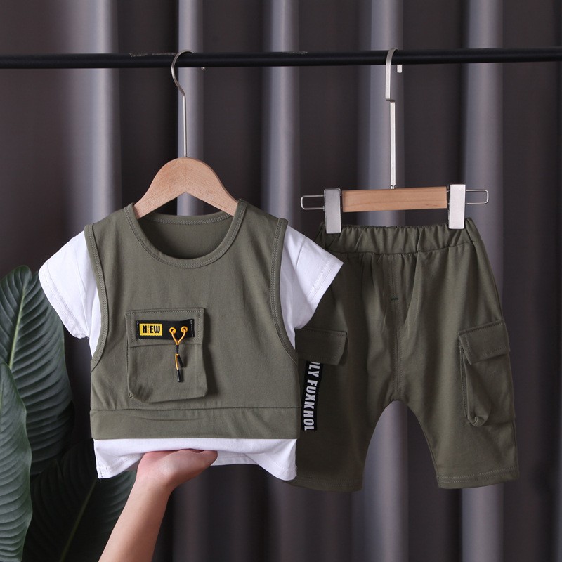 Children Tracksuits Supplier - OEM Summer Patchwork T Shirts Shorts Set