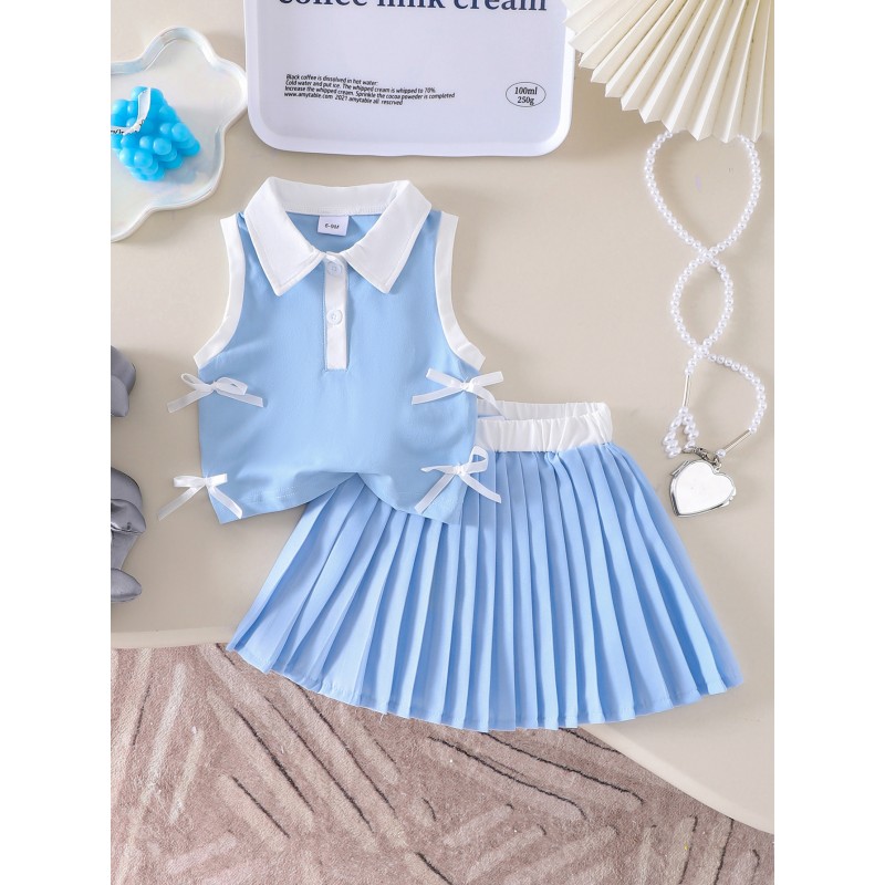Baby Girl Clothes Set Supplier - OEM Blue Sleeveless Ruffle Skirt Two Piece