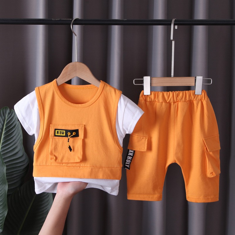Children Tracksuits Supplier - OEM Summer Patchwork T Shirts Shorts Set
