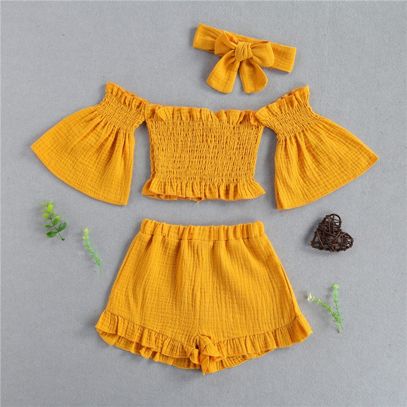 Baby Girls Shorts Suit Manufacturer - OEM Three-piece Off Shoulder Bubble Sleeve