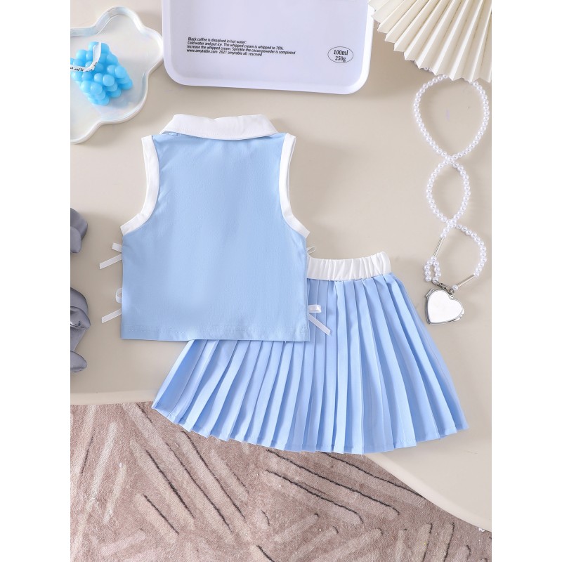 Baby Girl Clothes Set Supplier - OEM Blue Sleeveless Ruffle Skirt Two Piece