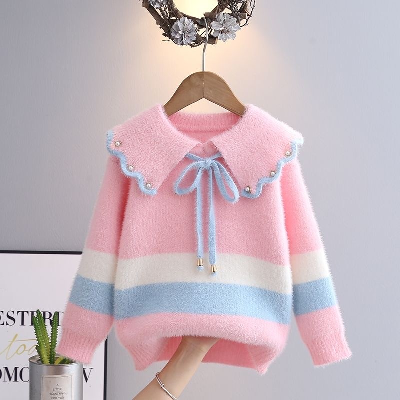 Girls Sweater Supplier - Wholesale Gradient Color Round Ball Lace Rabbit