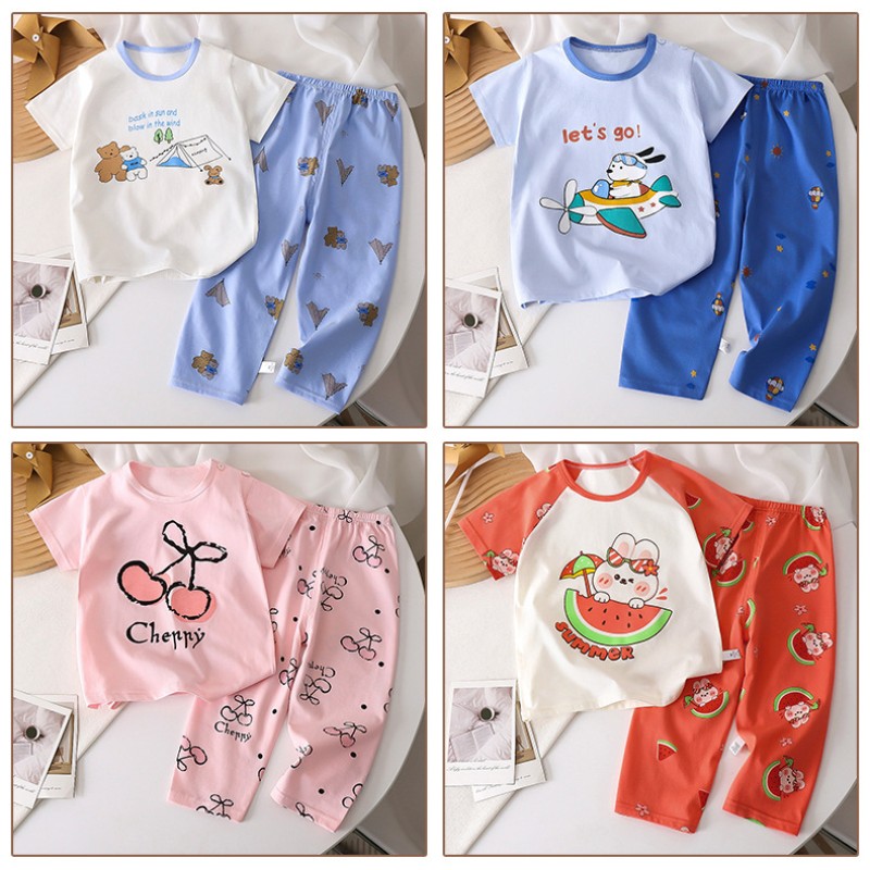 Children's Pajamas Set Manufacturer - OEM Summer Pure Cotton Short Sleeved