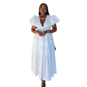 Plus Size Women Dress Supplier - OEM Long Sleeve V-neck Belt Spring Europe