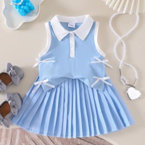 Baby Girl Clothes Set Supplier - OEM Blue Sleeveless Ruffle Skirt Two Piece