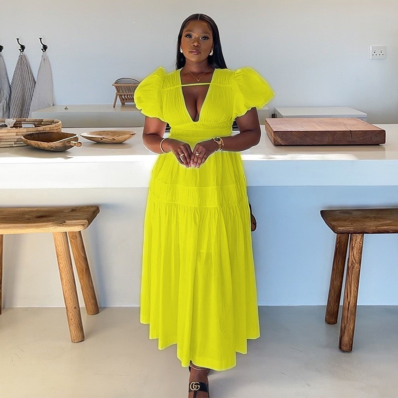 Plus Size Women Dress Supplier - OEM Long Sleeve V-neck Belt Spring Europe