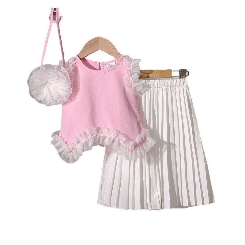 Baby Girl Outfit Sets Manufacturer - OEM Sweet Sleeveless Mesh Top Pants Set