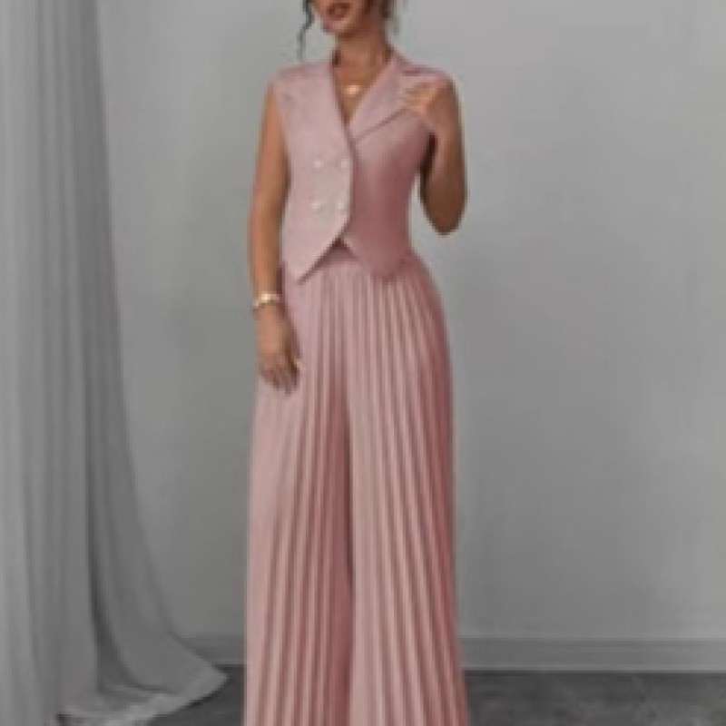 Women 2Pc Outfits Supplier - OEM Elegant Button Pleated Commute Office Fashion