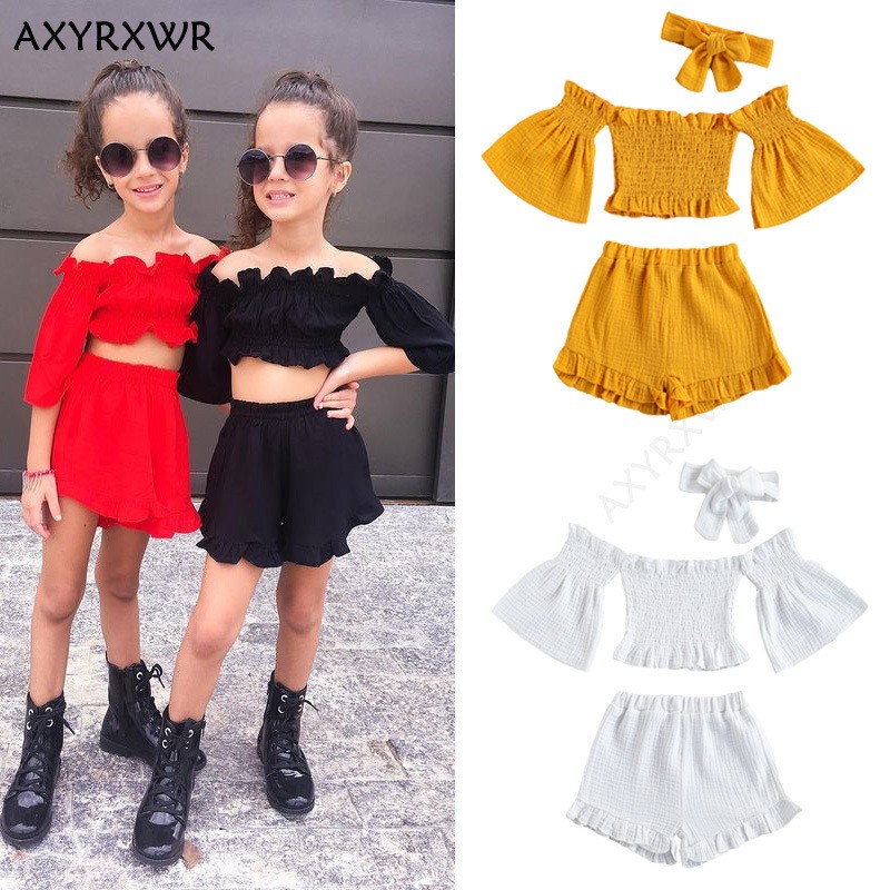 Baby Girls Shorts Suit Manufacturer - OEM Three-piece Off Shoulder Bubble Sleeve