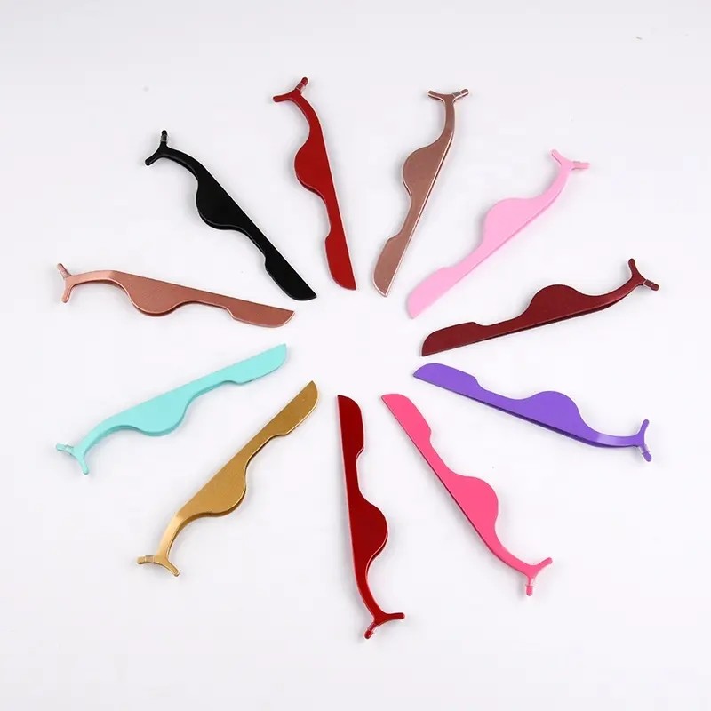 Metal False Eyelash Tweezers Stainless Steel False Lash Wearing Applicators Lash Pliers