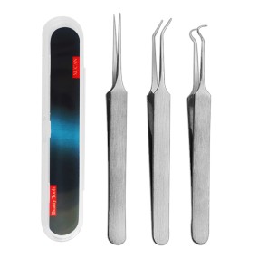 Black Antistatic Tweezers Stainless Steel Safe Cell Clip Pointed Tweezers