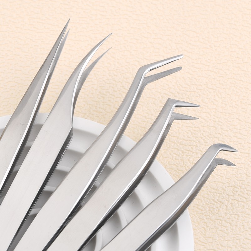 Custom logo Stainless Steel Eyelash and Eyebrow Tweezers Curved & Straight Tip Metal Material