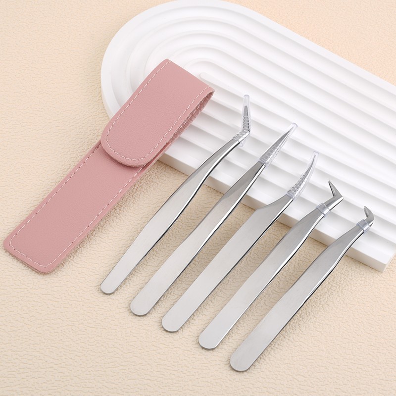 Custom logo Stainless Steel Eyelash and Eyebrow Tweezers Curved & Straight Tip Metal Material