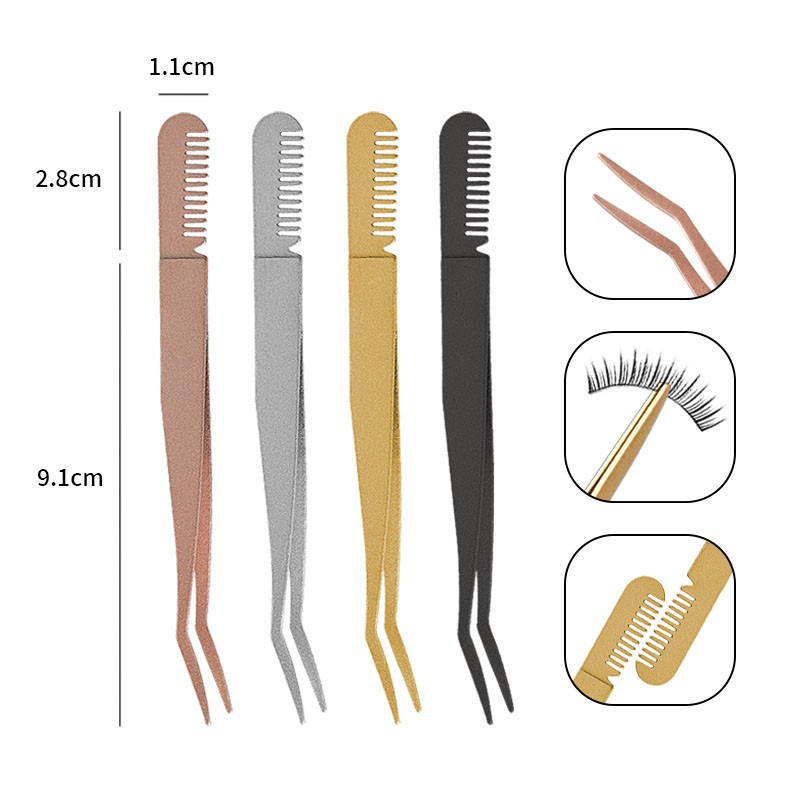 Professional Shipping Stainless Steel Eyelash Tweezers Private Label Eyebrow Grooming Tweezer With Comb