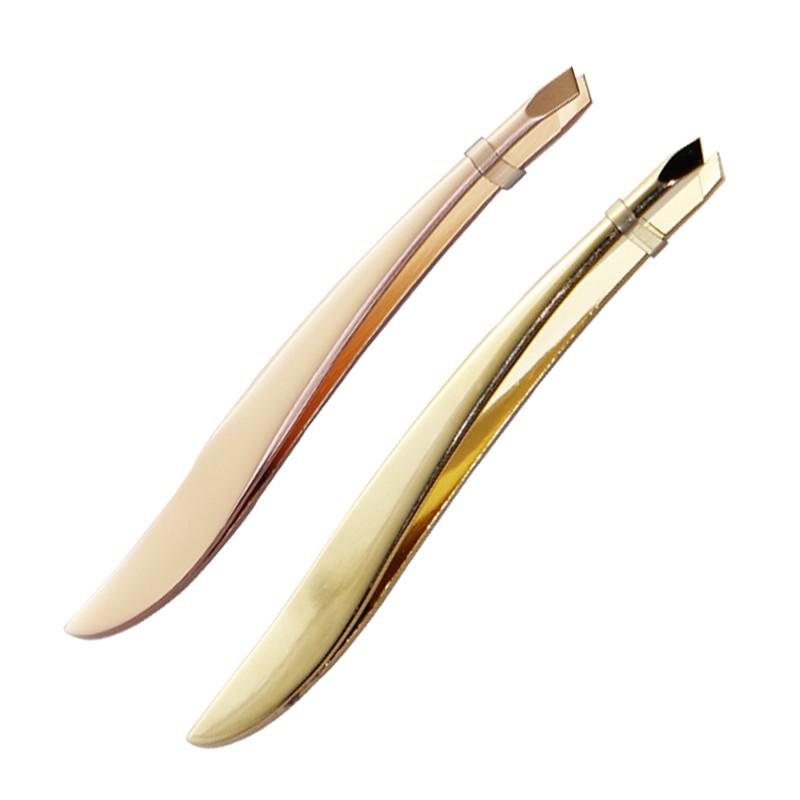 High Quality Customized Color Stainless Steel Slanted Spray Gold Blue Eyebrow Tweezers Eyelash Eye Brow Clip
