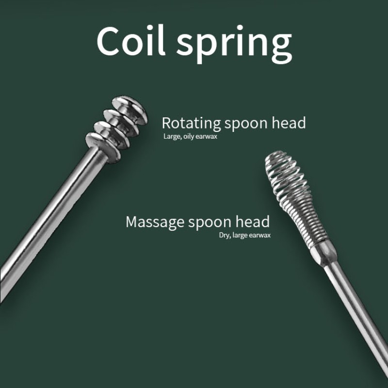 Portable Stainless Steel and Plastic Earpick Cleaning Device 7PCS Silver Pattern Ear Spoon for Hotel Use