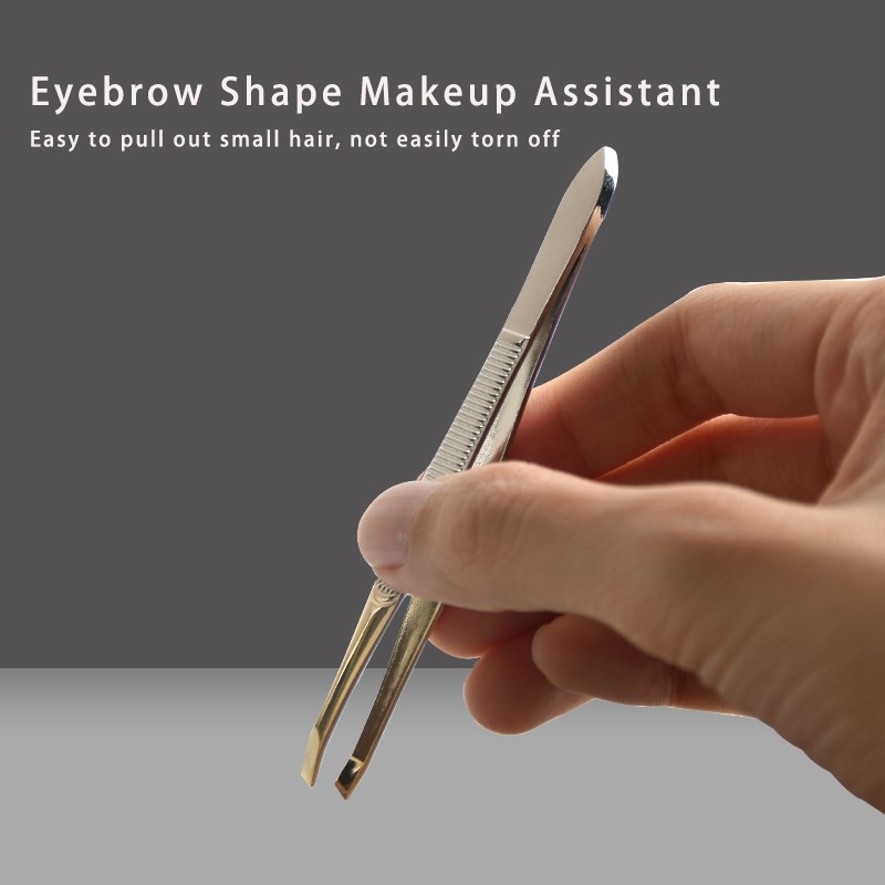 Precision Gold Slant Tip Gold-Plated Stainless Steel Eyebrow Tweezers Hair Plucker for Hair Removal Tool