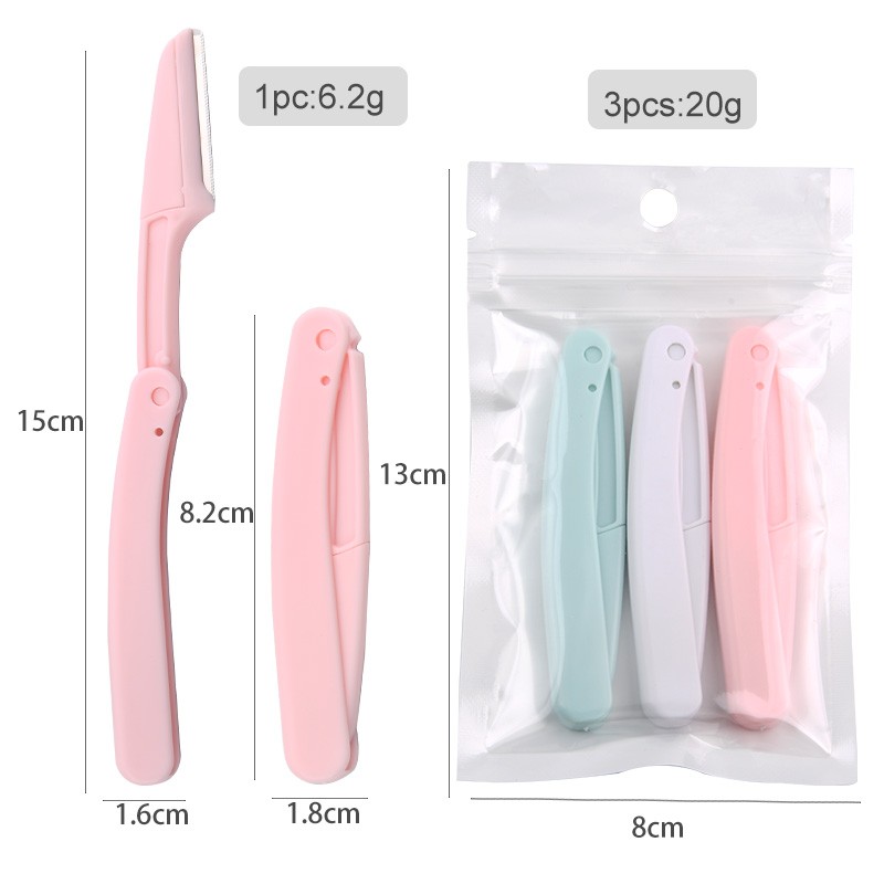 3pcs Foldable Women's Eyebrow Trimmer Replaceable Blade Scratch-Resistant Safety Beauty Tool