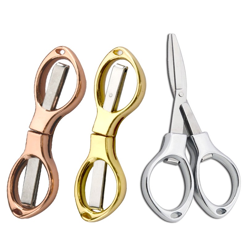 Small Pocket Scissors Stainless Steel Plastic Electroplated HandleTelescopic Portable Diy Scissors Travelling Cutting Tool