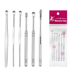 Portable 6-Piece Hand Held Ear Cleaning Set Stainless Steel Spring Ear Pick and Storage Tube with Spot Design