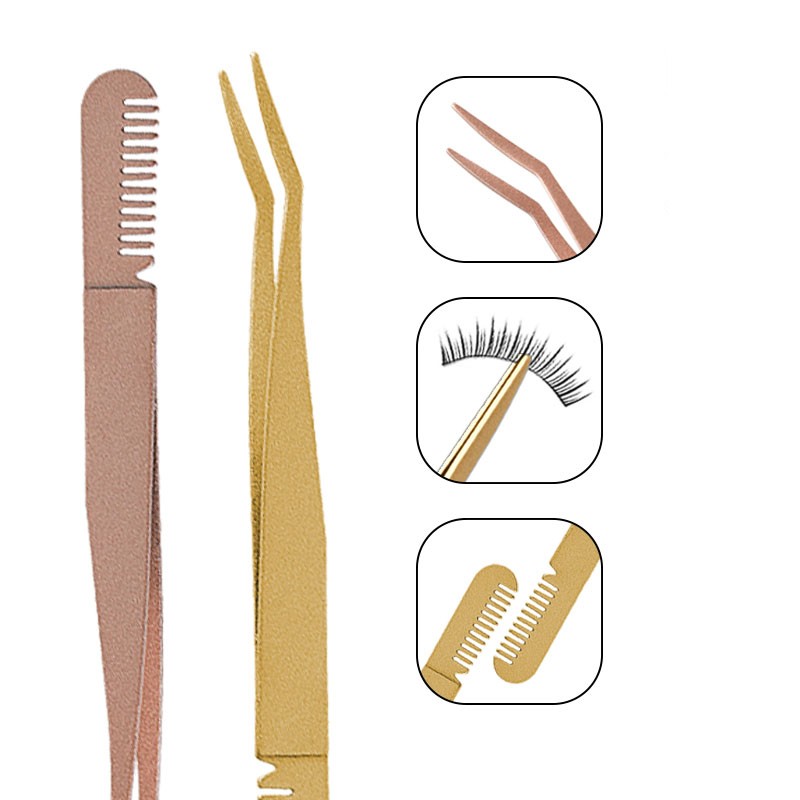 Professional Shipping Stainless Steel Eyelash Tweezers Private Label Eyebrow Grooming Tweezer With Comb