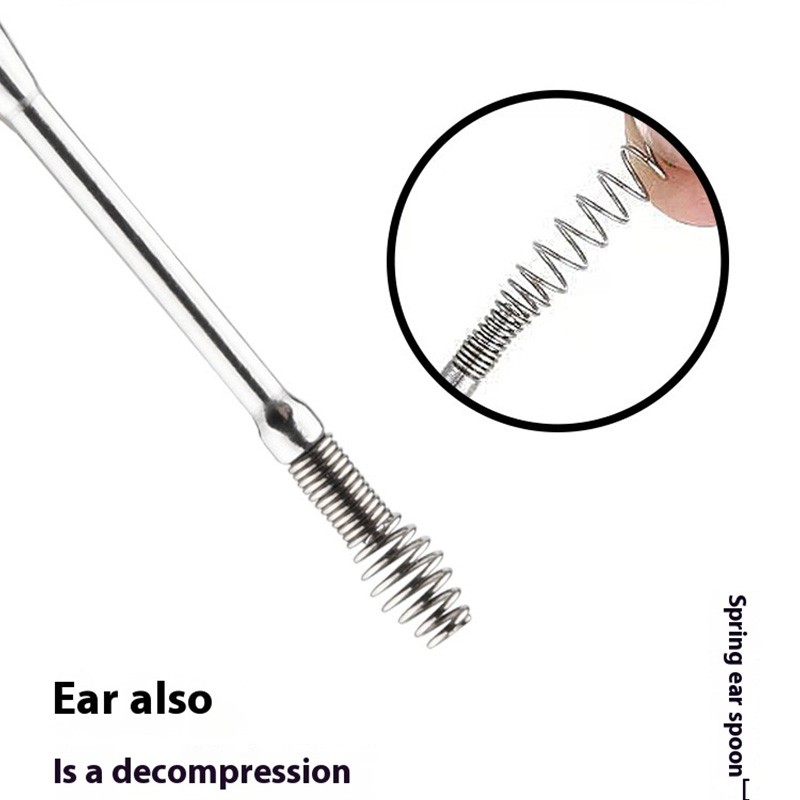 Portable 6-Piece Hand Held Ear Cleaning Set Stainless Steel Spring Ear Pick and Storage Tube with Spot Design