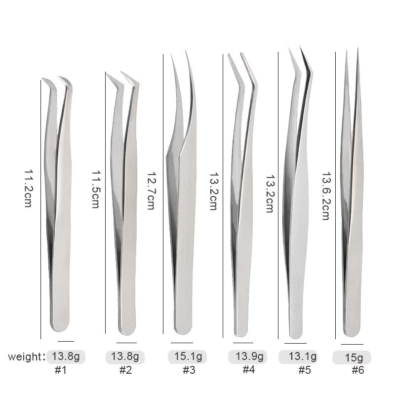 Custom logo Stainless Steel Eyelash and Eyebrow Tweezers Curved & Straight Tip Metal Material