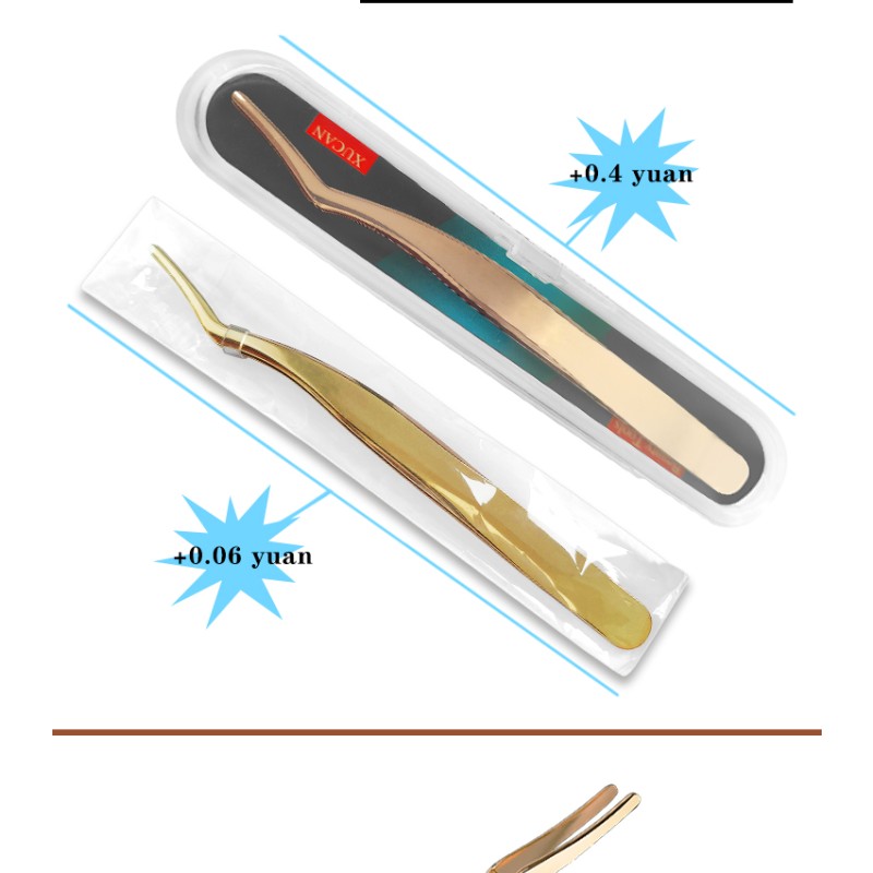 Custom Rose Gold Precision Durable Curved Eyelash Extensions Tweezers Stainless Steel Slanted Tip Type