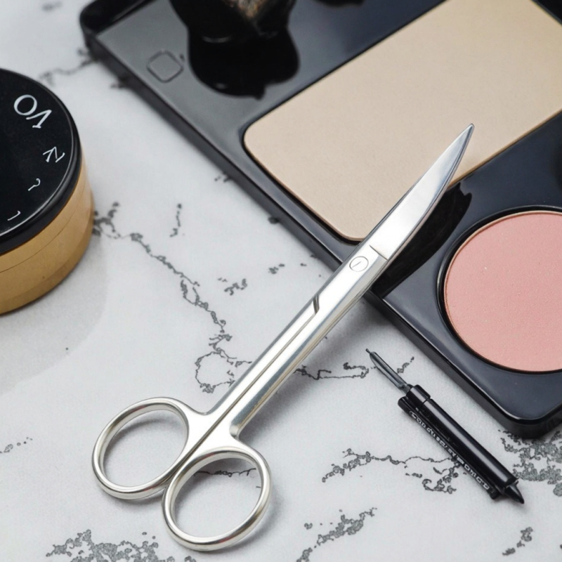 14cm Large Curved Beauty Scissors Plastic Handled Straight Blade for Eyebrow Trimming and Gauze Scissors