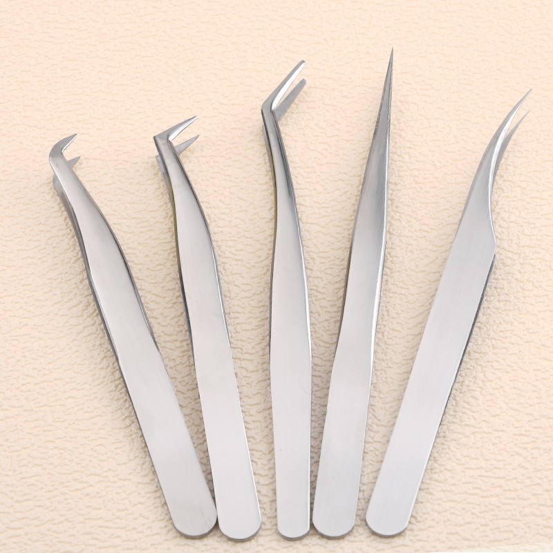 Custom logo Stainless Steel Eyelash and Eyebrow Tweezers Curved & Straight Tip Metal Material