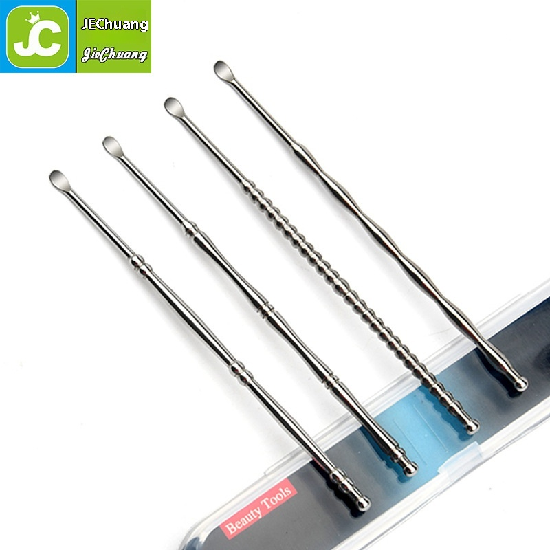 4-Piece Set New Stainless Steel Ear Pick Scoop Rake Spoon for Nail and Ear Cleaning Premium Quality Tool