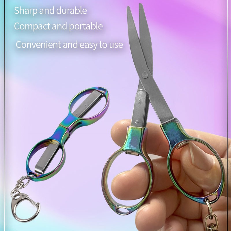 Hot Selling Stainless Steel Material Mini Colorful Folding Scissors  Pocket Portable Travel Scissors  Wholesale