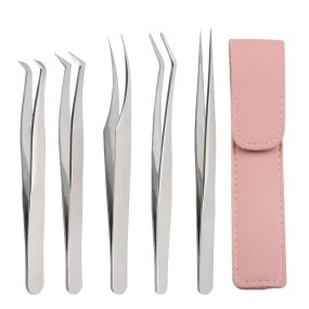 Custom logo Stainless Steel Eyelash and Eyebrow Tweezers Curved & Straight Tip Metal Material