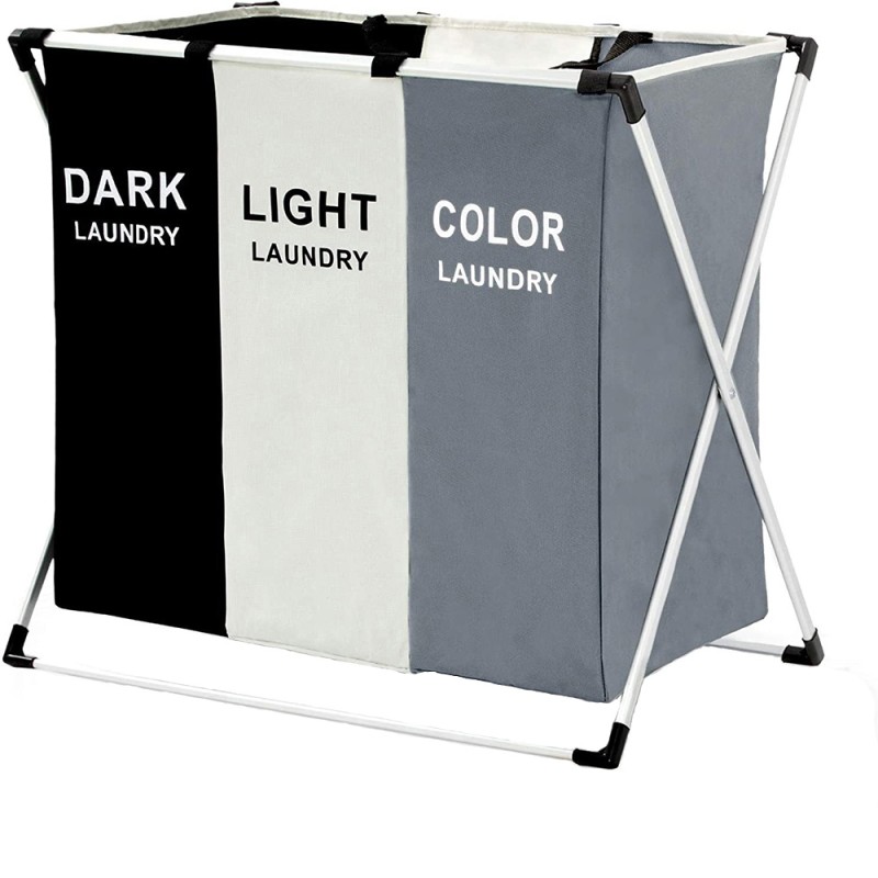 Laundry Basket Supplier - OEM Bathroom 3 Compartments Foldable Multifuncion