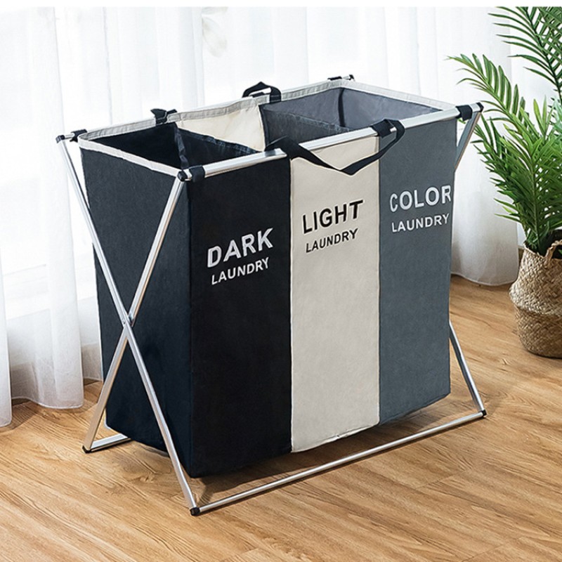 Waterproof Laundry Hamper Supplier - OEM Triple Divided Bamboo Frame Organizer