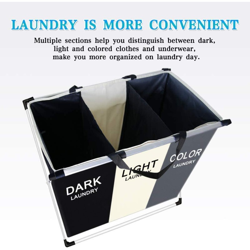 Laundry Basket Supplier - OEM Bathroom 3 Compartments Foldable Multifuncion