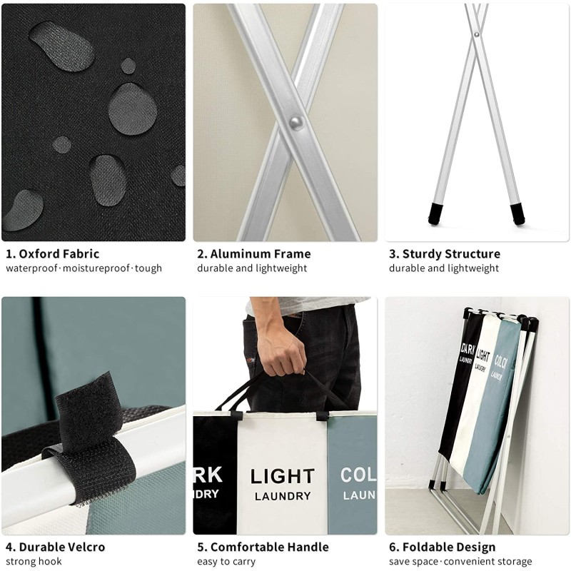 Laundry Basket Supplier - OEM Bathroom 3 Compartments Foldable Multifuncion