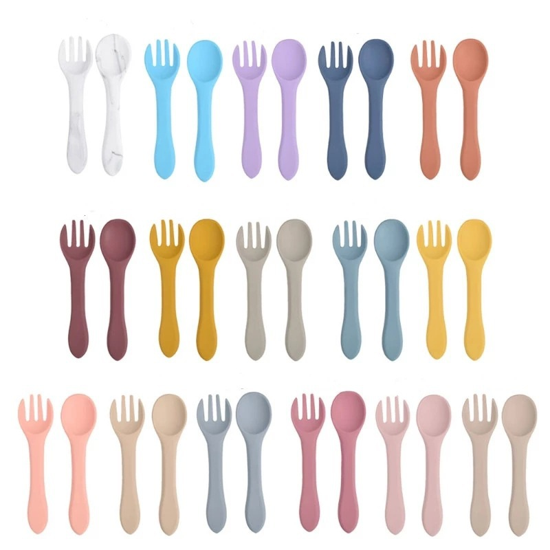 Silicone Spoon and Fork Set Manufacturer - OEM Kids Small Size Solid Pattern
